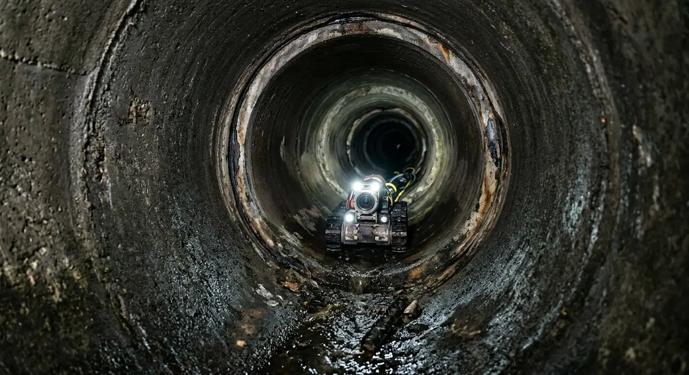 Robotic sewer camera inspecting pipe interior for Sewer Line Cleaning in Lenox